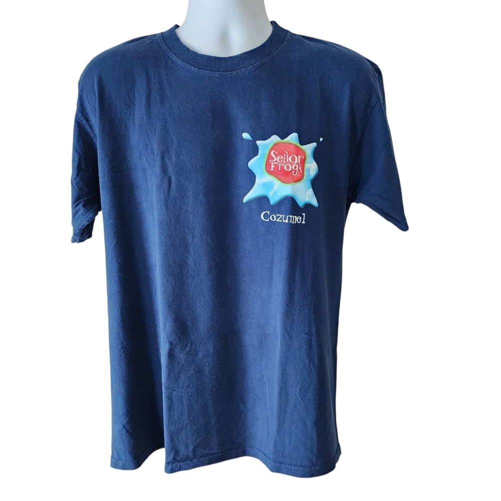 Señor Frogs Cozumel Double Sided Graphic T-Shirt Men's Large Blue Paradise Tee